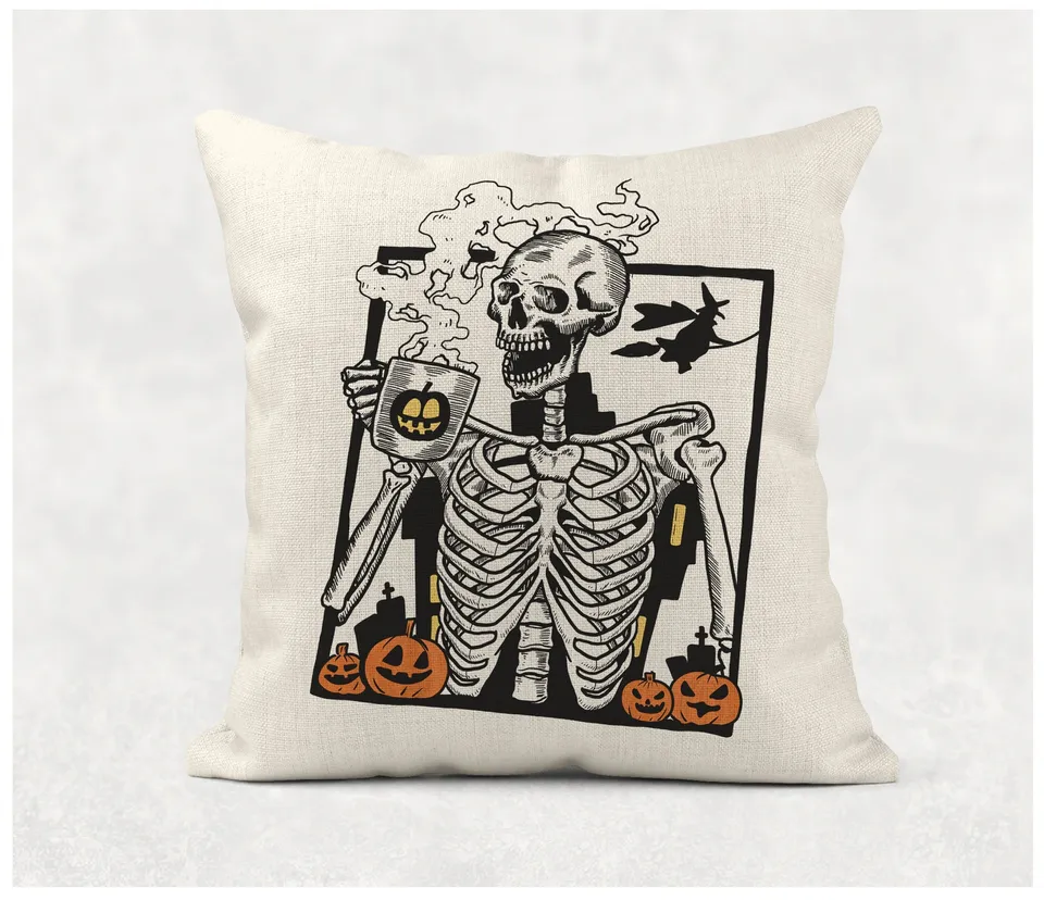 skeleton halloween throw pillow