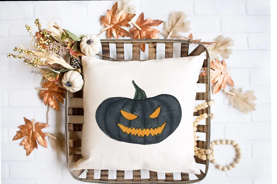 Eerie jack-o'-lantern Halloween throw pillow