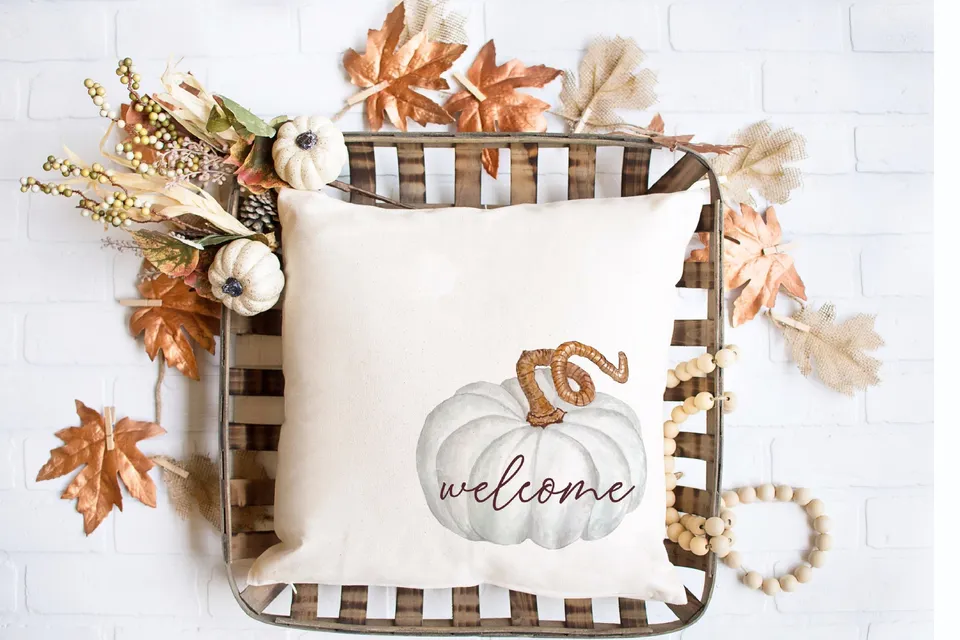 Fall Decor - Welcome Pumpkin Pillow