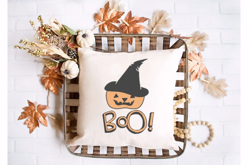 The "Boo!" Pumpkin Throw Pillow