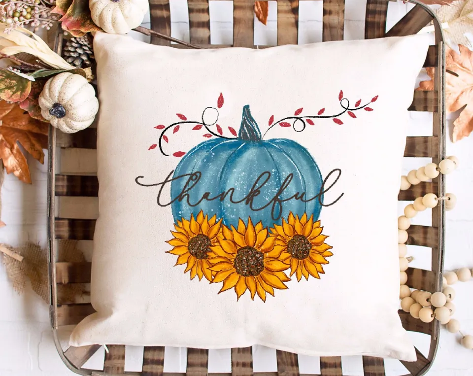 The "Thankful" Pumpkin Throw Pillow