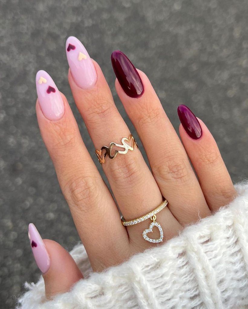 Gorgeous Acrylic Nail Ideas for Valentine’s Day 2025 burgundy 