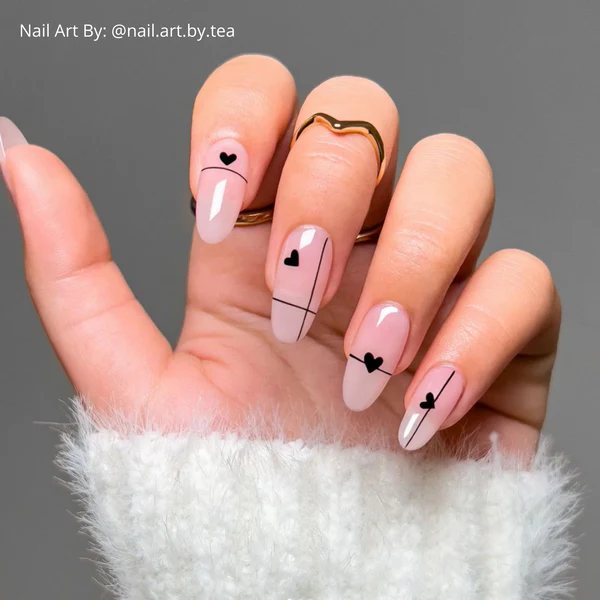 Minimalist line work Valentine’s Day Nail Designs