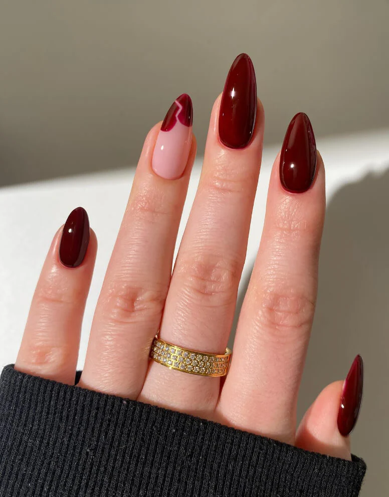 Monochromatic magic Valentine’s Day Nail Designs