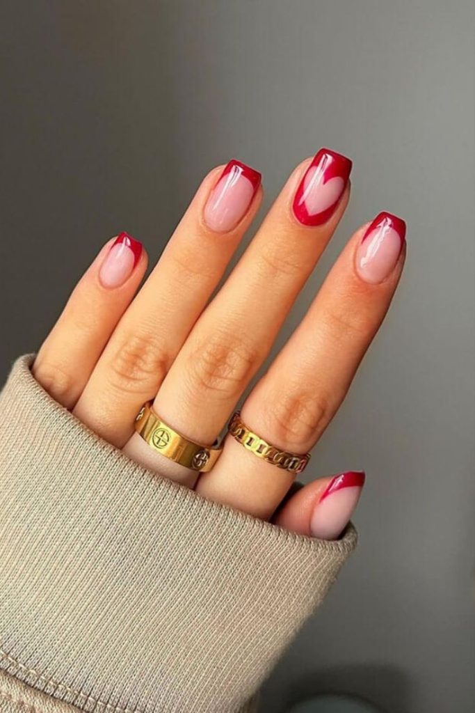 Negative space heart Valentine’s Day Nail Designs